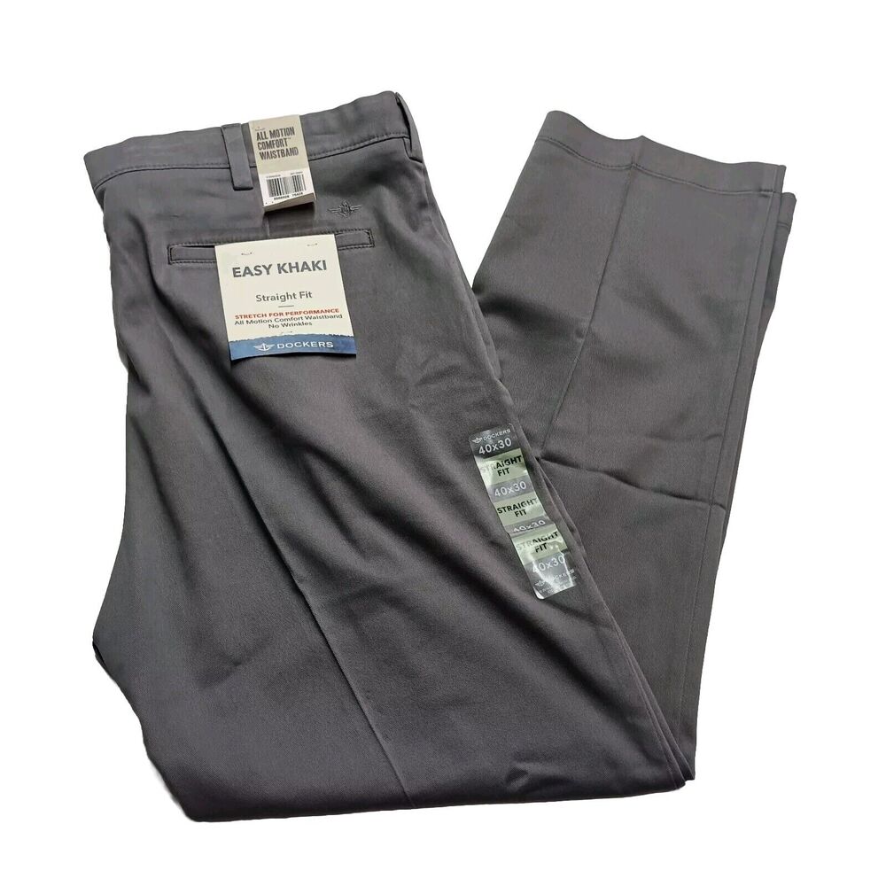 Dockers Easy Khakis Men's 40x30 Gray Straight Fit Stretch‎ No Wrinkles